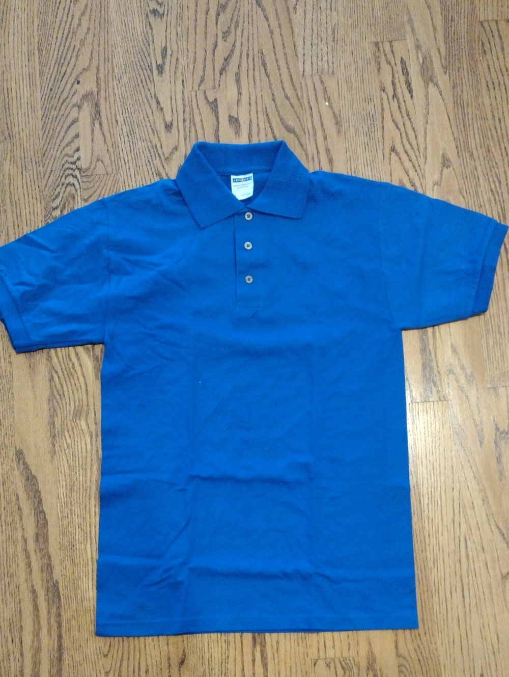 Jerzees Mens Small NWOT Short Sleeve Polo Royal Blue 100% cotton collared 3 butt